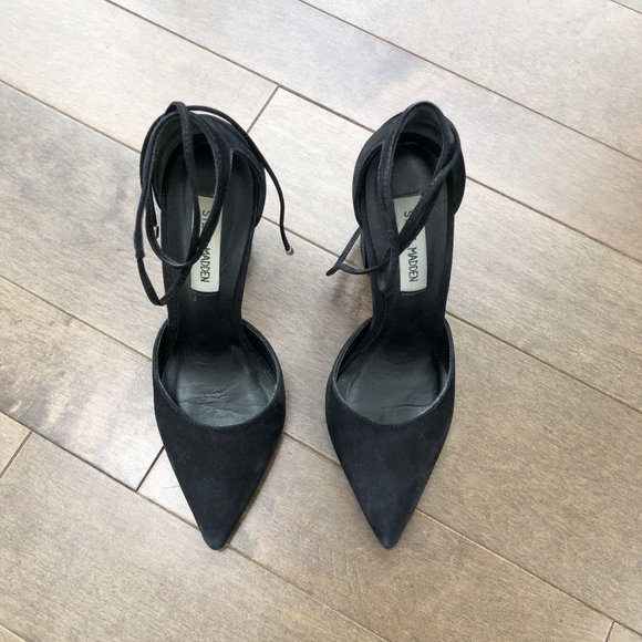 Steve Madden Black Suede Pamperd Lace-Up Pump Heel - Picture 3 of 9